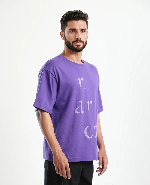 Rare Rabbit Men Tipto Purple Cotton Fabric Short Sleeve Slip-On Oversized Fit Printed T-Shirt