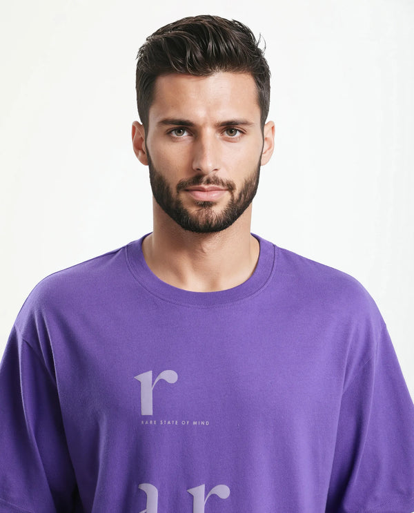 Rare Rabbit Men Tipto Purple Cotton Fabric Short Sleeve Slip-On Oversized Fit Printed T-Shirt
