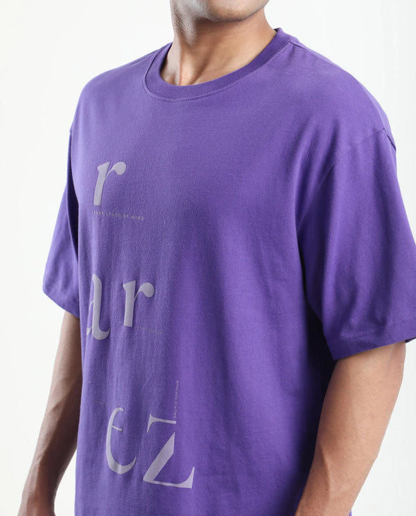 Rare Rabbit Men Tipto Purple Cotton Fabric Short Sleeve Slip-On Oversized Fit Printed T-Shirt