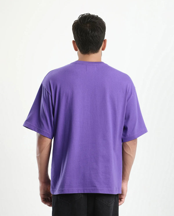Rare Rabbit Men Tipto Purple Cotton Fabric Short Sleeve Slip-On Oversized Fit Printed T-Shirt