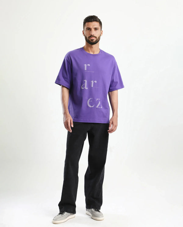 Rare Rabbit Men Tipto Purple Cotton Fabric Short Sleeve Slip-On Oversized Fit Printed T-Shirt