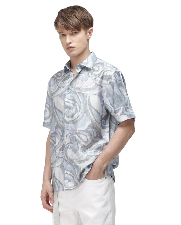 Rare Rabbit Men Tiro Dusky Green Tencil Fabric Half Sleeve Button Closure Floral Printed Shirt