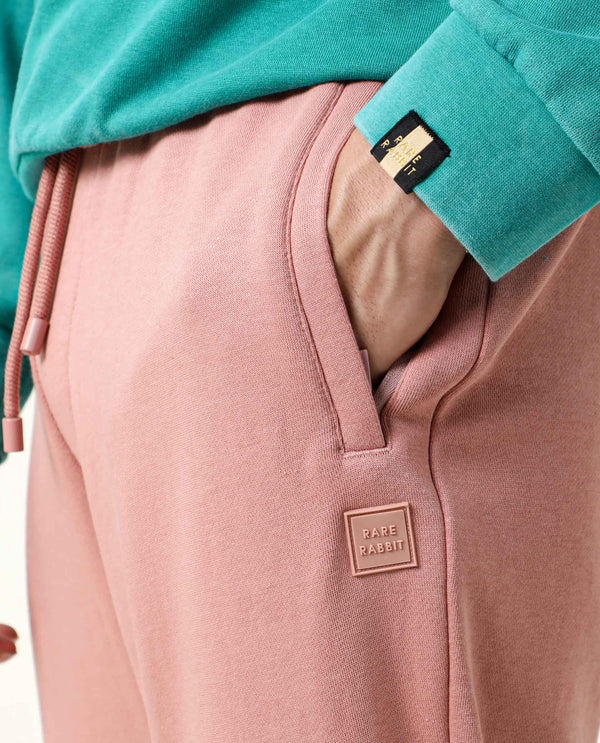 Rare Rabbit Men's Titan Pink Cotton Polyester Fabric Drawstring Relaxed Fit Knitted Track Pant