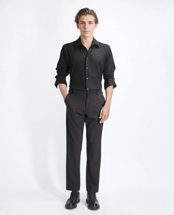 Rare Rabbit Men's Tobbit Black Cotton Fabric Full Sleeve Collared Neck Button Closure Textured Shirt