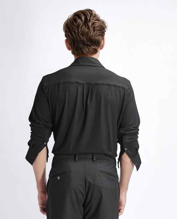 Rare Rabbit Men's Tobbit Black Cotton Fabric Full Sleeve Collared Neck Button Closure Textured Shirt