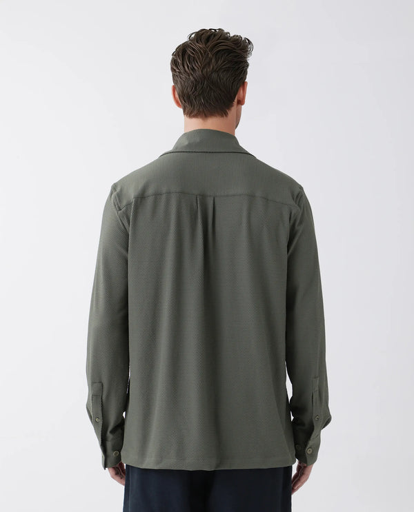 Rare Rabbit Men's Tobbit Olive Cotton Fabric Full Sleeve Collared Neck Button Closure Textured Shirt