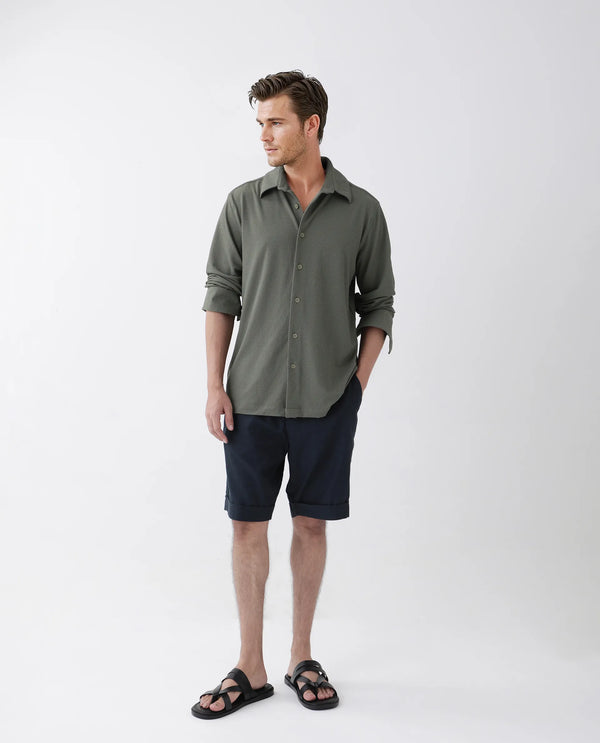 Rare Rabbit Men's Tobbit Olive Cotton Fabric Full Sleeve Collared Neck Button Closure Textured Shirt
