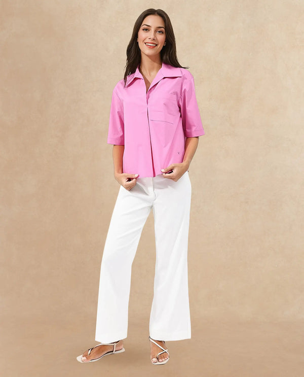 Rareism Women Toefil Pastel Pink Cotton Fabric Collared Neck Solid Regular Fit Shirt