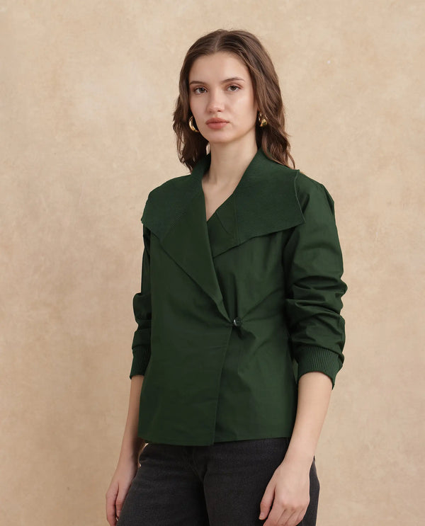 Rareism Women Tokat Olive Plain Jacket