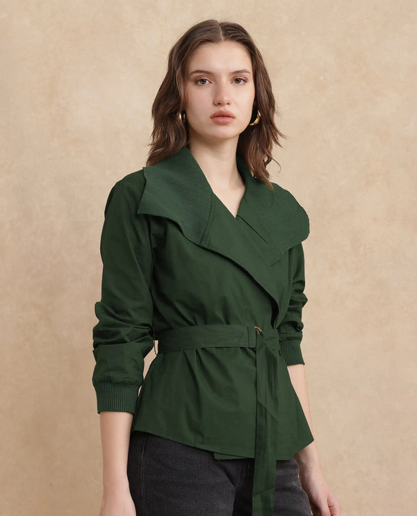 Rareism Women Tokat Olive Plain Jacket