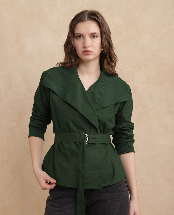 Rareism Women Tokat Olive Plain Jacket