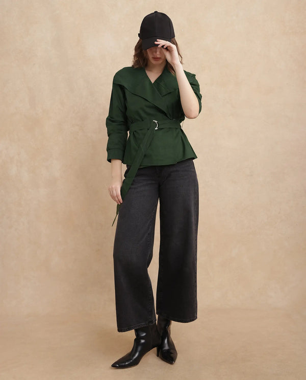 Rareism Women Tokat Olive Plain Jacket