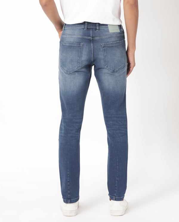 Rare Rabbit Men's Toke Blue Mid Wash Mid-Rise Slim Fit Jeans