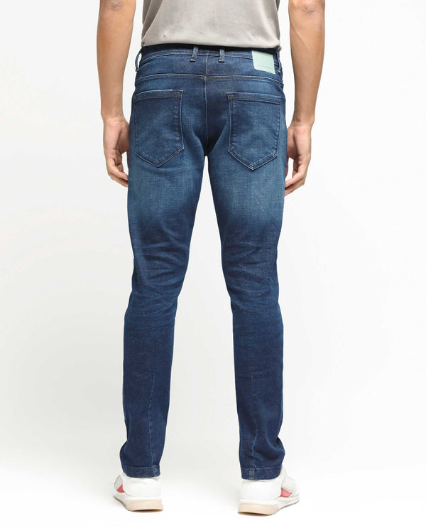 Rare Rabbit Men's Toke Dark Blue Mid Wash Mid-Rise Slim Fit Jeans