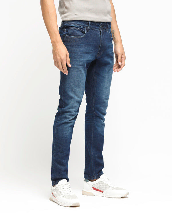 Rare Rabbit Men's Toke Dark Blue Mid Wash Mid-Rise Slim Fit Jeans
