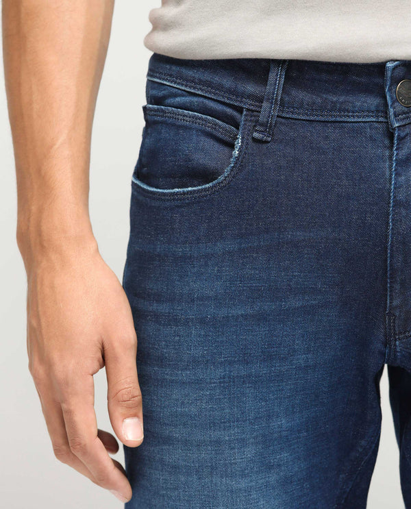 Rare Rabbit Men's Toke Dark Blue Mid Wash Mid-Rise Slim Fit Jeans