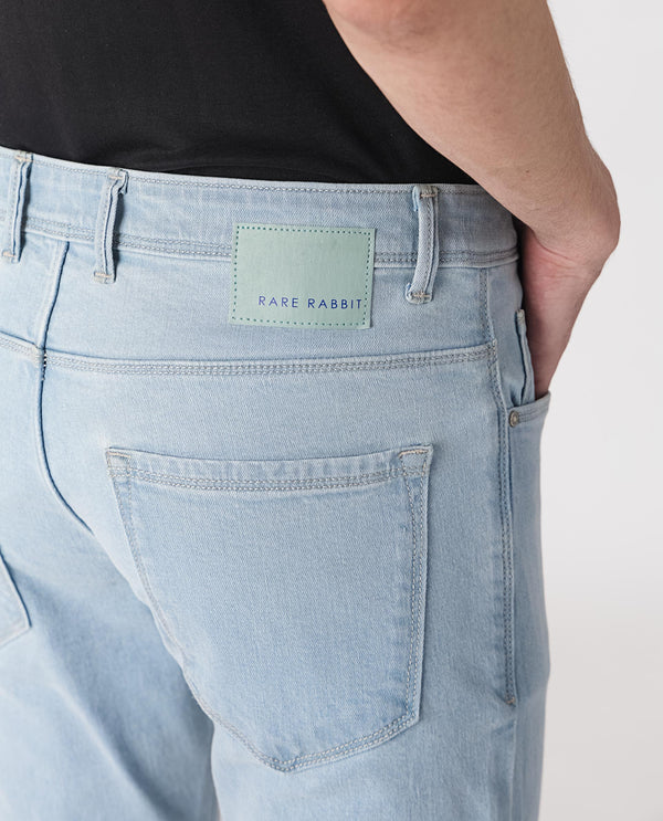 Rare Rabbit Men's Toke Light Blue Ice Wash Mid-Rise Slim Fit Jeans