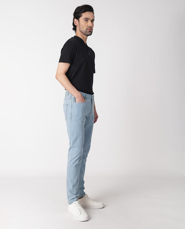 Rare Rabbit Men's Toke Light Blue Ice Wash Mid-Rise Slim Fit Jeans
