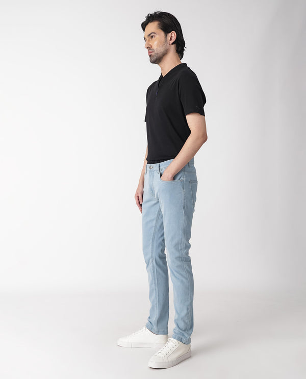 Rare Rabbit Men's Toke Light Blue Ice Wash Mid-Rise Slim Fit Jeans