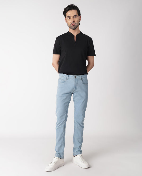 Rare Rabbit Men's Toke Light Blue Ice Wash Mid-Rise Slim Fit Jeans