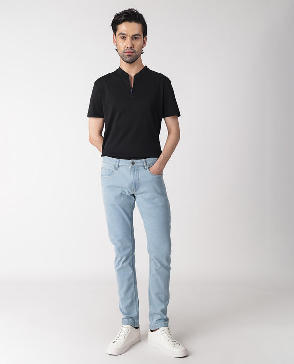 Rare Rabbit Men's Toke Light Blue Ice Wash Mid-Rise Slim Fit Jeans