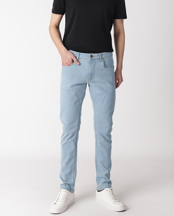 Rare Rabbit Men's Toke Light Blue Ice Wash Mid-Rise Slim Fit Jeans