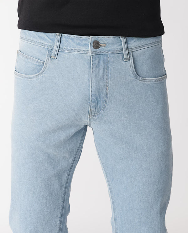 Rare Rabbit Men's Toke Light Blue Ice Wash Mid-Rise Slim Fit Jeans