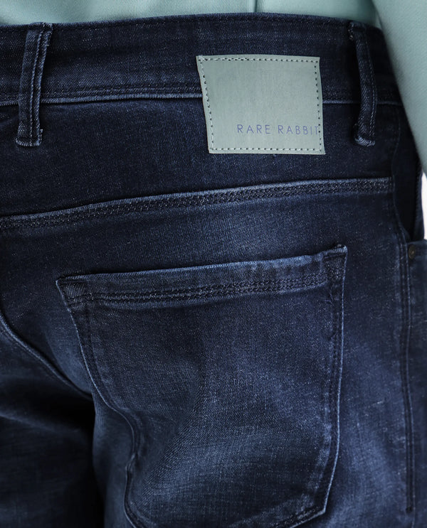 Rare Rabbit Men's Toke Dark Blue Mid Wash Mid-Rise Slim Fit Jeans
