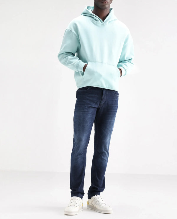 Rare Rabbit Men's Toke Dark Blue Mid Wash Mid-Rise Slim Fit Jeans