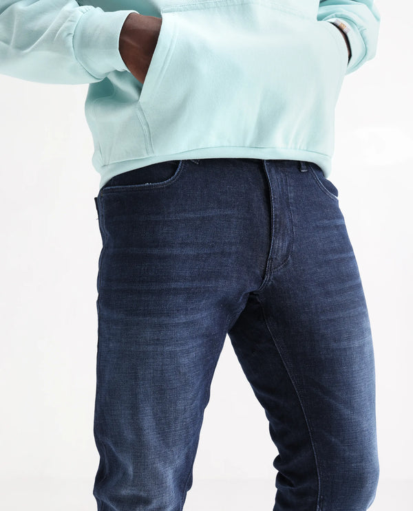 Rare Rabbit Men's Toke Dark Blue Mid Wash Mid-Rise Slim Fit Jeans