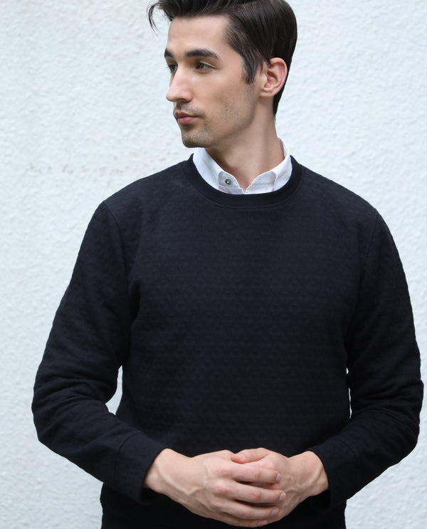 Rare Rabbit Tony Primary Black Sweatshirt Cotton Poly Fabric Full Sleeve Crew Neck Slim Fit