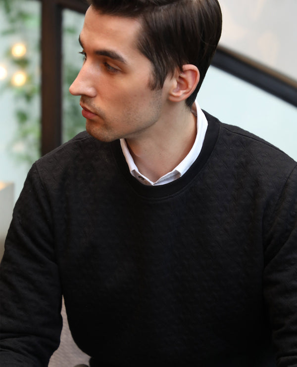 Rare Rabbit Tony Primary Black Sweatshirt Cotton Poly Fabric Full Sleeve Crew Neck Slim Fit