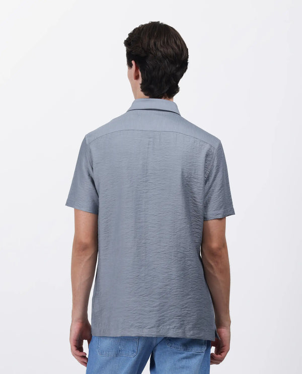 Rare Rabbit Men Torit Dusky Blue Viscose Blend Half Sleeve Spread Collar Button Closure Plain Shirt