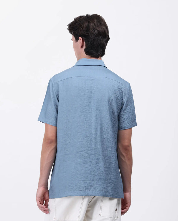 Rare Rabbit Men Torit Light Blue Viscose Blend Half Sleeve Spread Collar Button Closure Plain Shirt