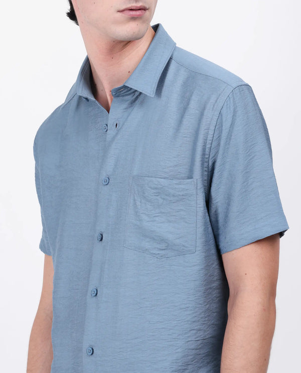 Rare Rabbit Men Torit Light Blue Viscose Blend Half Sleeve Spread Collar Button Closure Plain Shirt