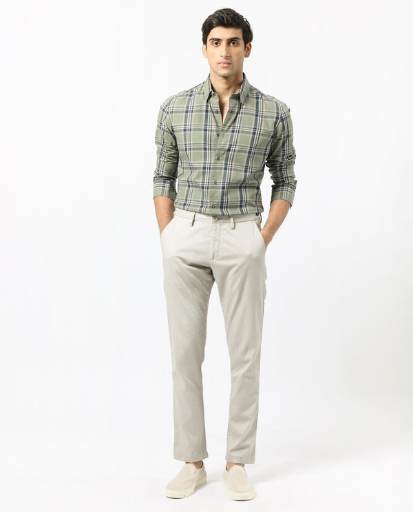 Rare Rabbit Men's Torrey Olive Cotton Fabric Full Sleeves Checks Shirt