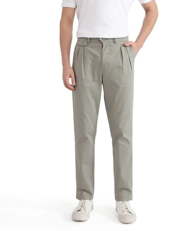 Rare Rabbit Men's Torro Dusky Green Cotton Fabric Plain Slim Fit Trouser