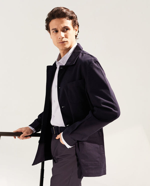 Rare Rabbit Men's Torroy Dark Navy Cotton Spandex Fabric Full Sleeves Regular Fit Plain Jacket