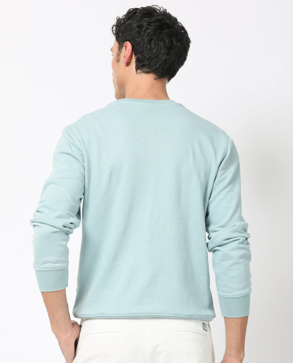 Rare Rabbit Men's Totem Light Turq Cotton Polyester Terry Fabric Full Sleeves Logo Graphic Print Knitted Sweatshirt