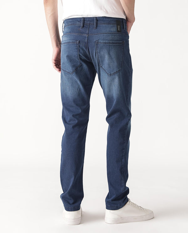Rare Rabbit Men's Toucil Dark Blue Mid Wash Mid-Rise Slim Fit Jeans