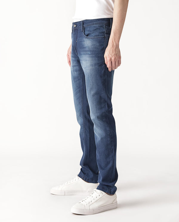 Rare Rabbit Men's Toucil Dark Blue Mid Wash Mid-Rise Slim Fit Jeans