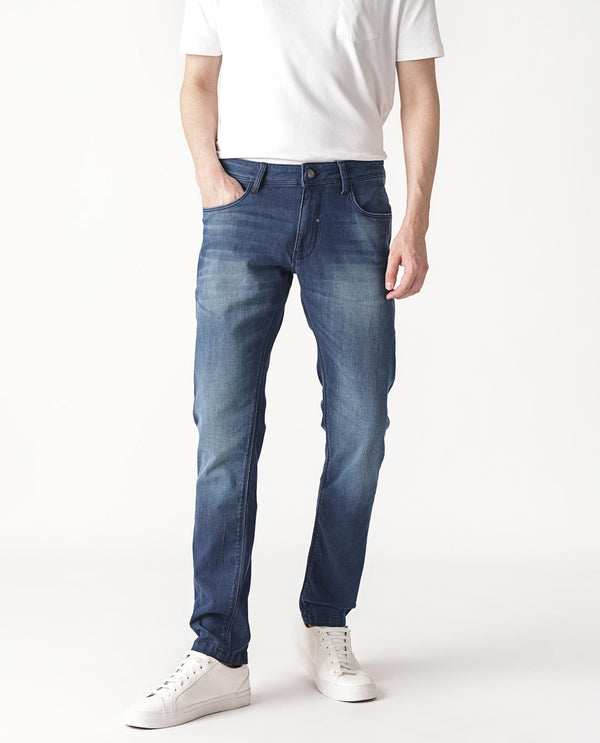 Rare Rabbit Men's Toucil Dark Blue Mid Wash Mid-Rise Slim Fit Jeans