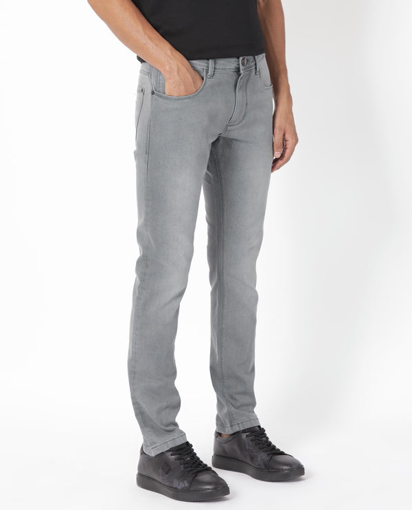 Rare Rabbit Men's Toulouse Light Grey Light Wash Mid-Rise Slim Fit Jeans