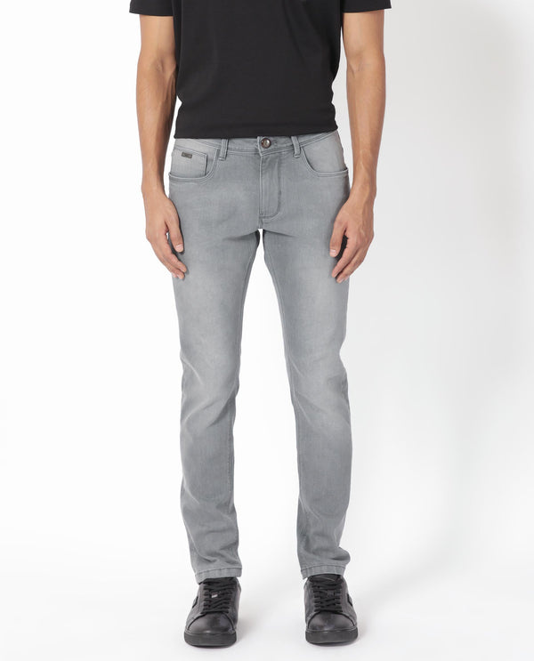 Rare Rabbit Men's Toulouse Light Grey Light Wash Mid-Rise Slim Fit Jeans