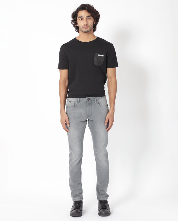 Rare Rabbit Men's Toulouse Light Grey Light Wash Mid-Rise Slim Fit Jeans