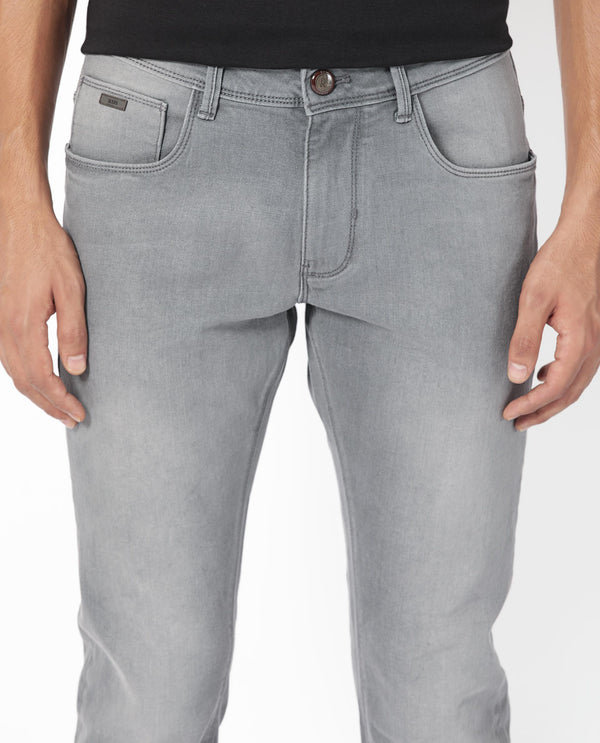 Rare Rabbit Men's Toulouse Light Grey Light Wash Mid-Rise Slim Fit Jeans