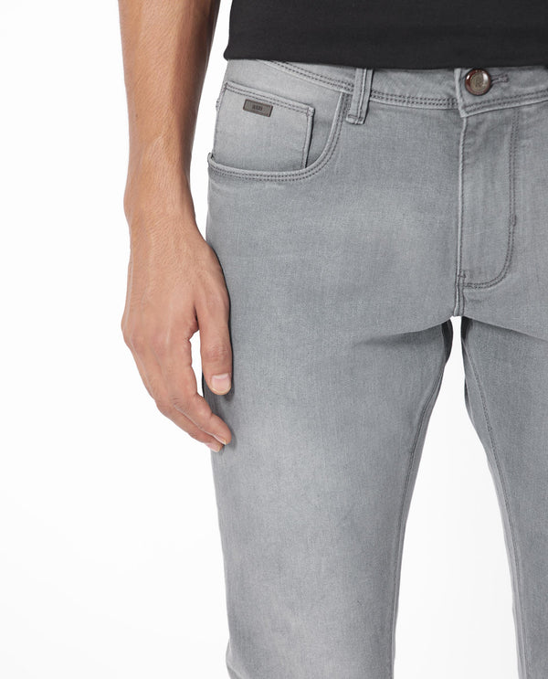 Rare Rabbit Men's Toulouse Light Grey Light Wash Mid-Rise Slim Fit Jeans
