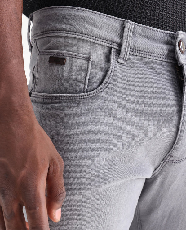 Rare Rabbit Men's Toulouse Light Grey Light Wash Mid-Rise Slim Fit Jeans
