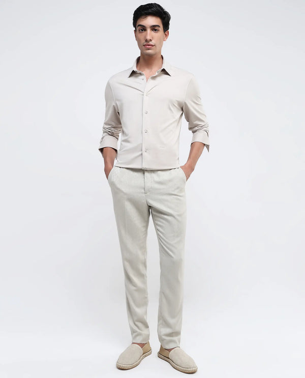 Rare Rabbit Men Tour Light Beige Cotton Polyester Elastane Fabric Full Sleeve Collared Collar Button Closure Plain Knitted Formal Shirt