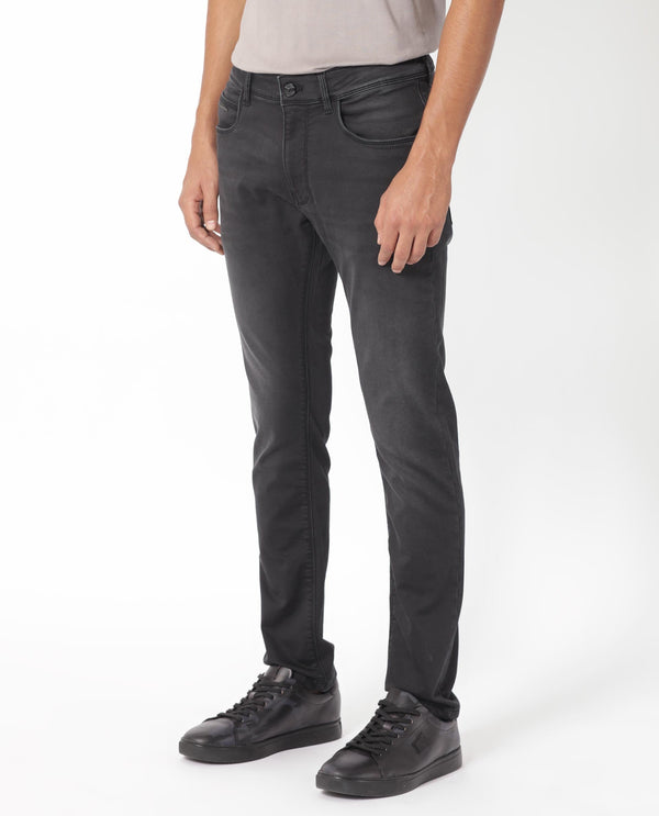 Rare Rabbit Men's Tours Black Mid Wash Mid-Rise Slim Fit Jeans